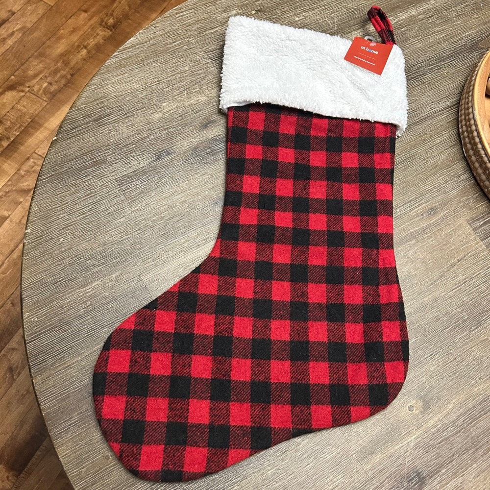 At‎ Home Homespun Holiday Christmas Stocking Red Black Buffalo Plaid X-Large